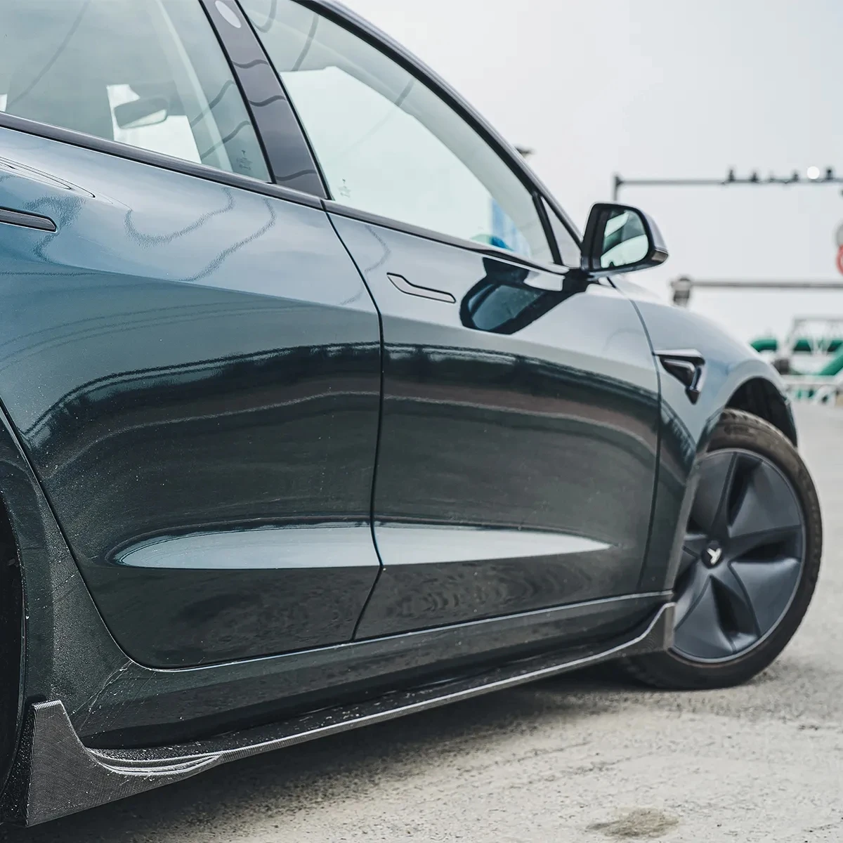 Side Skirt For Tesla Model Y/3 Highland 2017-Tesla Body Kits Black Carbon Fiber Pattern ABS
