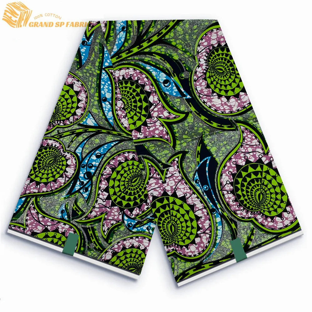 

Grand Super Fabric 100% Cotton African Wax Fabric High Quality Wax Print Ankara Fabric For Sewing 6yards Women Fabric VLS135