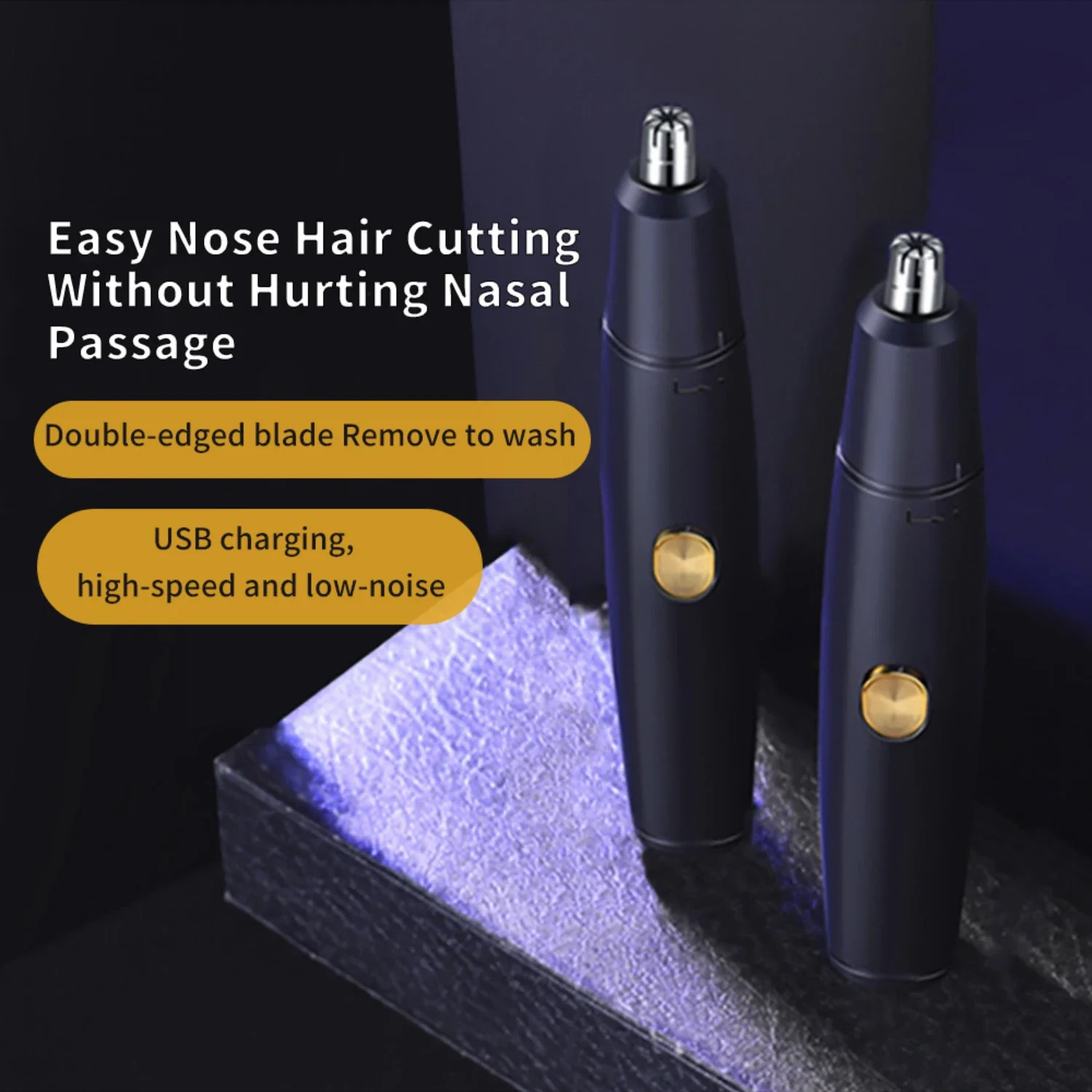 High-quality, efficient, and gentle portable black USB rechargeable mini nose hair trimmer for men. Remove unwanted hair easily  2
