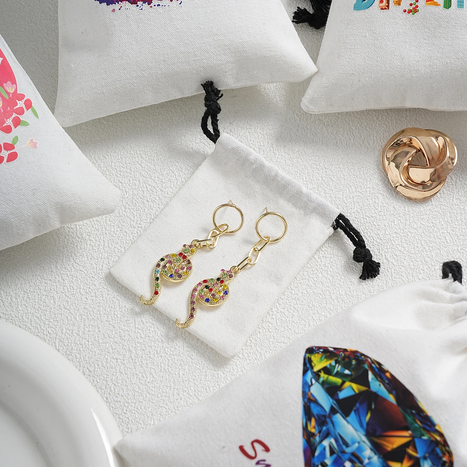 100pcs Custom Colorful Logo Cotton Jewelry Packaging Bag Jewelry Pouch Wedding Party Birthday Travel Glasses Makeup Gift Bags