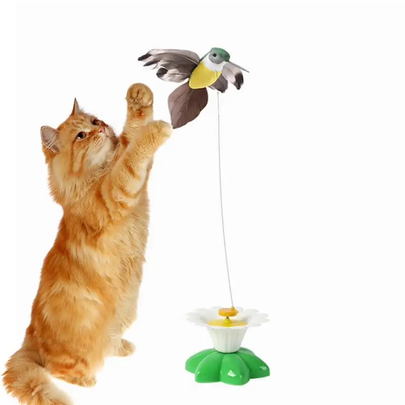 

Cat Teaser Toy Folorful Fluffy Feather Rotatable Funny Hummingbird Shape Electric Interactive Toy For Veterinary Living Room