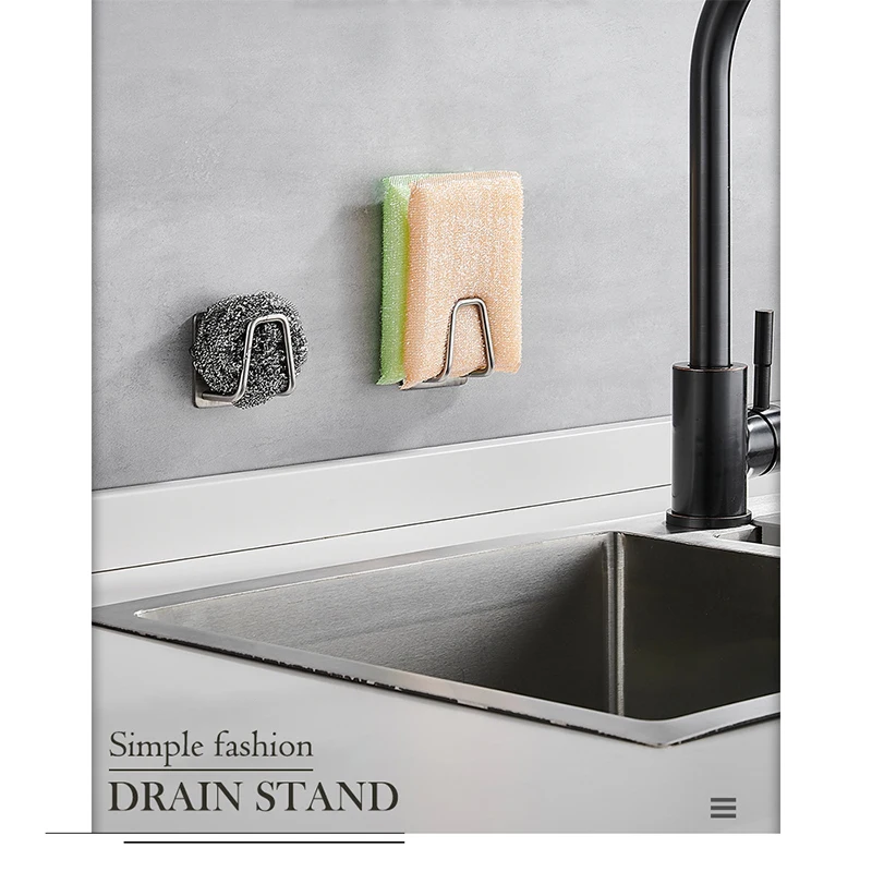 Description Picture 2 of itemSponge Holder Soap Drying Rack Kitchen Organizer Self Adhesive Sink Drain Racks Stainless Steel Sink Wall Storage Racks Hooks