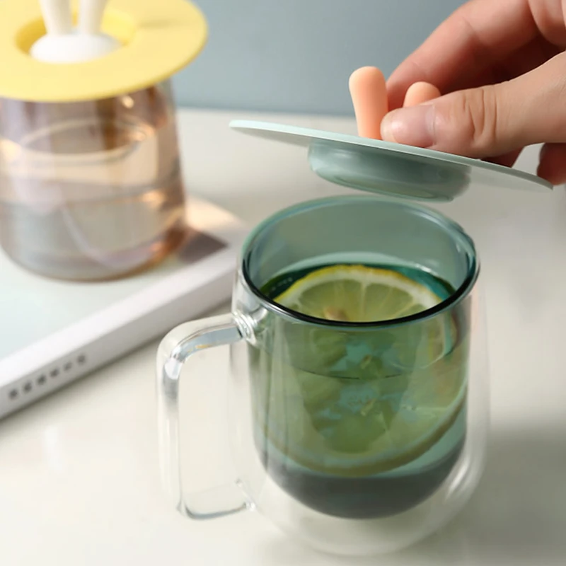 Lovely Rabbit Silicone Cup Lid Anti-Dust Bowl Cover Heat-resistant Milk Coffee Sealed Lid Cap Reusable Seal Suction Airtight Cup