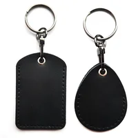 1PC PU Leather Waterproof Keychain Doorlock Key Ring Card Bag Induction Control RFID Tag ID Card Case Key Tag Protective Case 1
