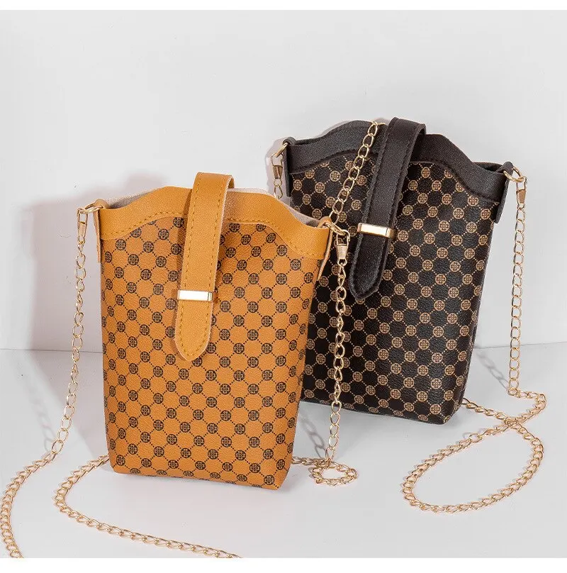 Sfef4649073784777b27de2888e6c3549P New Fashion Plaid Polka Dot Print Single Shoulder Bag Casual Oblique Chain Crossbody Mini Small Bucket Bag Mallzona