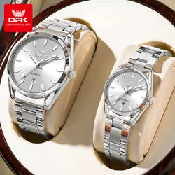 Elegant OPK Stainless Steel Couple Watches with Deep Waterproof Design and Calendar Function (Silver)