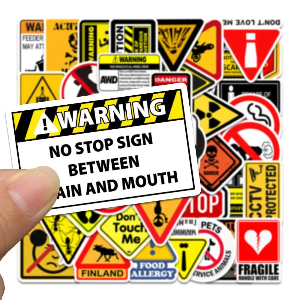 50PCS Warning Stickers Danger Banning Skateboard Fridge Guitar Laptop Motorcycle Travel Classic Toy Cool Decals Sticker 6