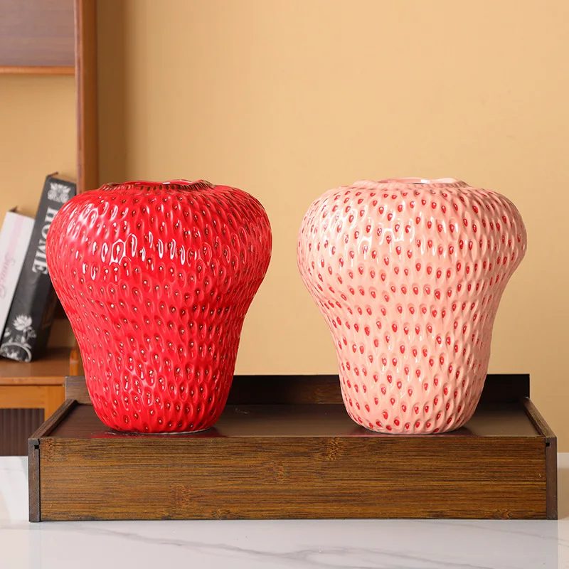 Cartoon Strawberry Vase Ceramic Vase Children's Room Artifact Floral Accessories Fruit Pot Flowerpot Home Decoration Accessories 3