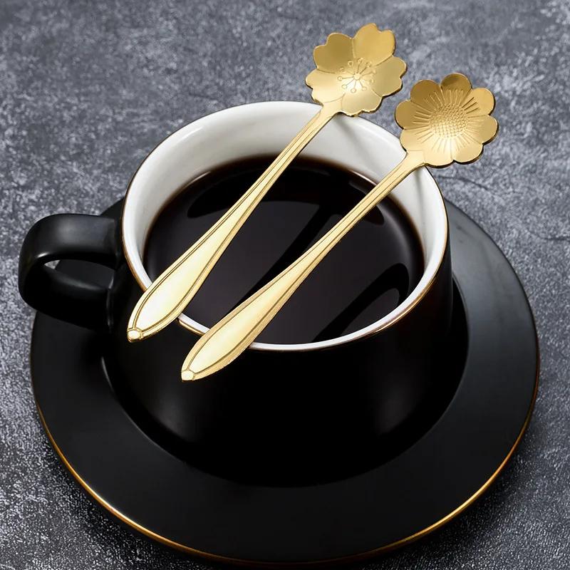 Description Picture 6 of item8/12Pcs Stainless Steel Cherry Rose Flower Gold Scoop Coffee Spoon Gifts Kitchen Dessert Tea Accessories Tableware Decoration