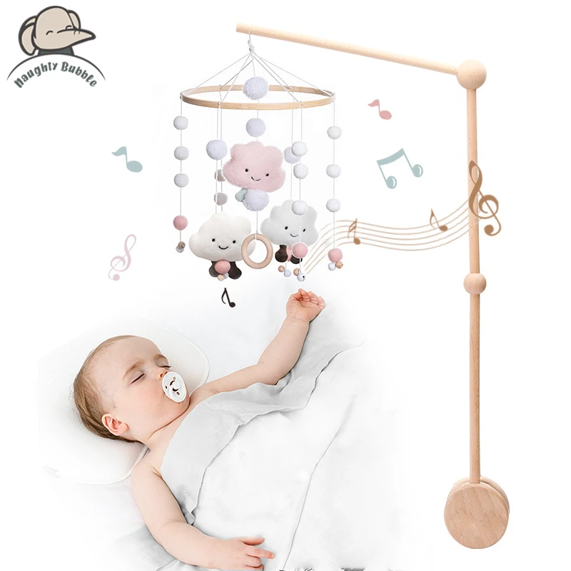 Juego de de cama madera de dibujos animados para niños, soporte de sonajeros, para bebés recién nacidos, campana de cama móvil para cuna, accesorios para bebés, 1 Juego|Móviles y