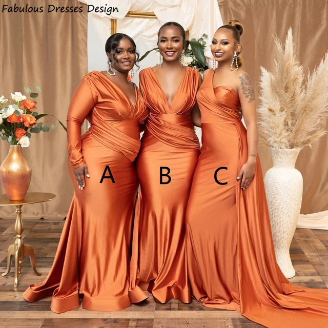 Orange Bridesmaid dresses with Sleeves