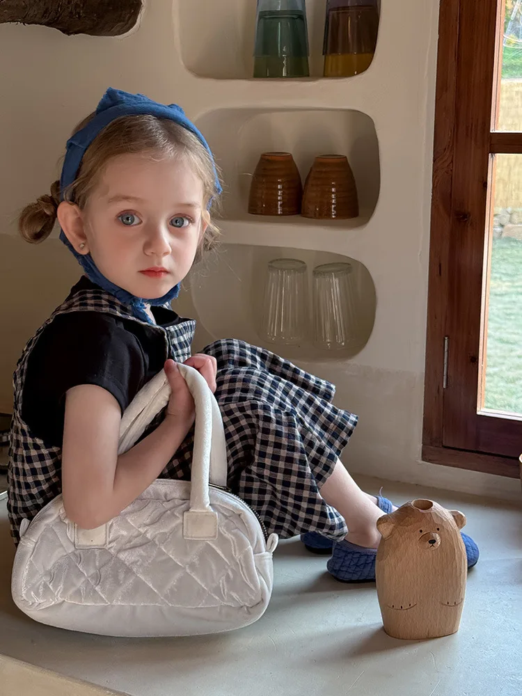 2025 Spring New Children Plaid Overalls Cotton Boys Thin Casual Pants Breathable Baby Girls Loose Strap Trousers Kids Clothes