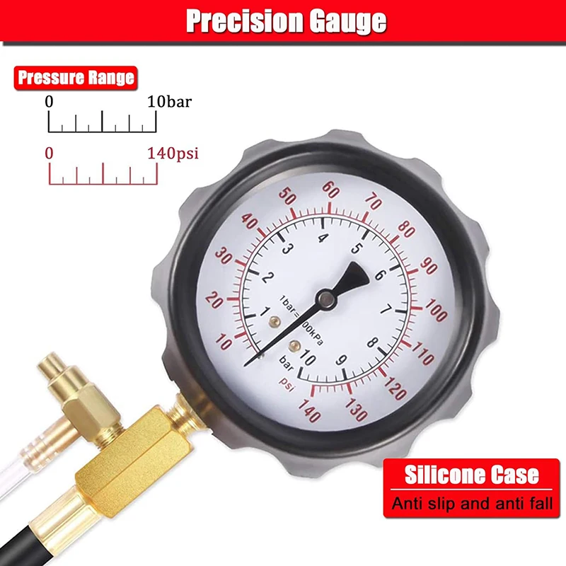 TU-114 Fuel Injector Pressure Gauge Tester Kit Diesel Engine Compression 0-140 PSI Gas Oil Pressure Tools for Car Motorcycle 3