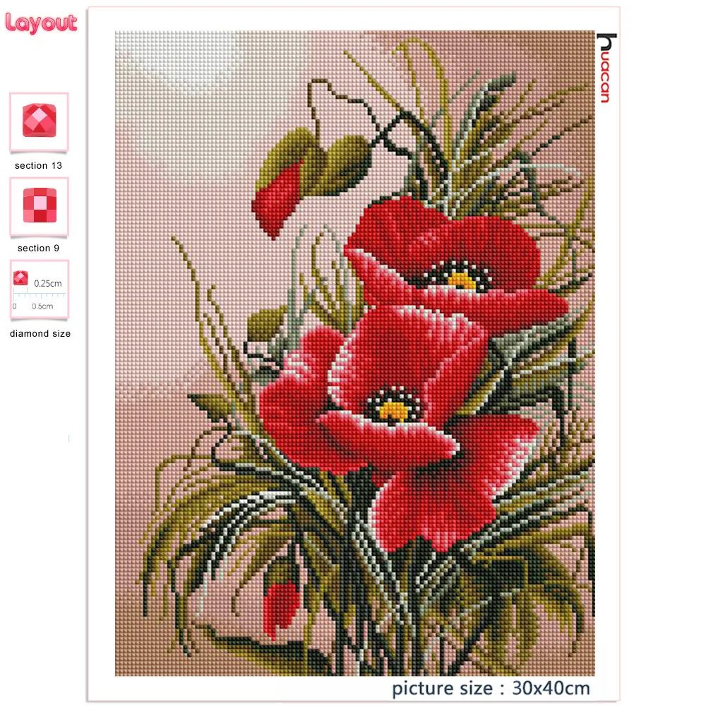 Kit Diamond Painting Papavero 30x40 Cm - Pittura Con Diamanti 5D Fai Da Te Per Decorazione Casa - Foto 7