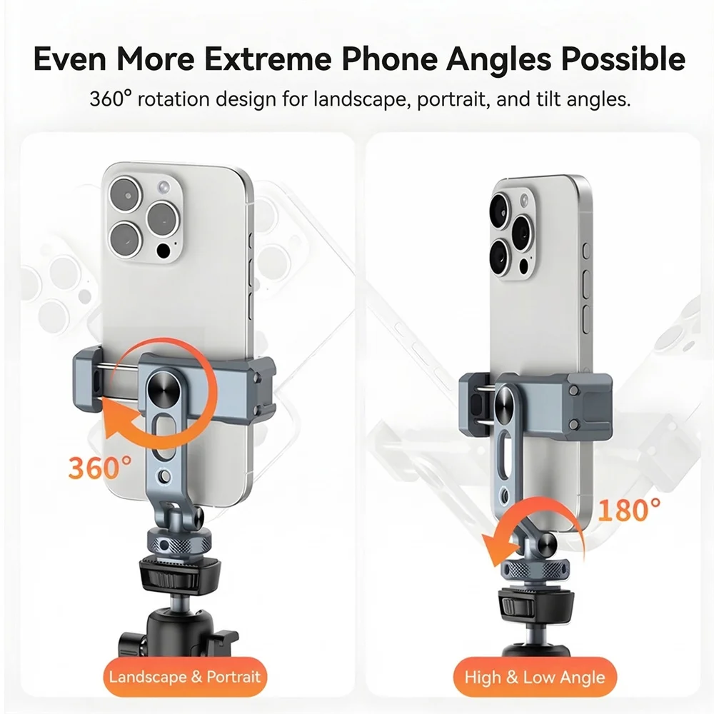 Enhanced Metal Smartphone Holder with Cold Shoe & 360° Rotation Tripod Mount Adapter