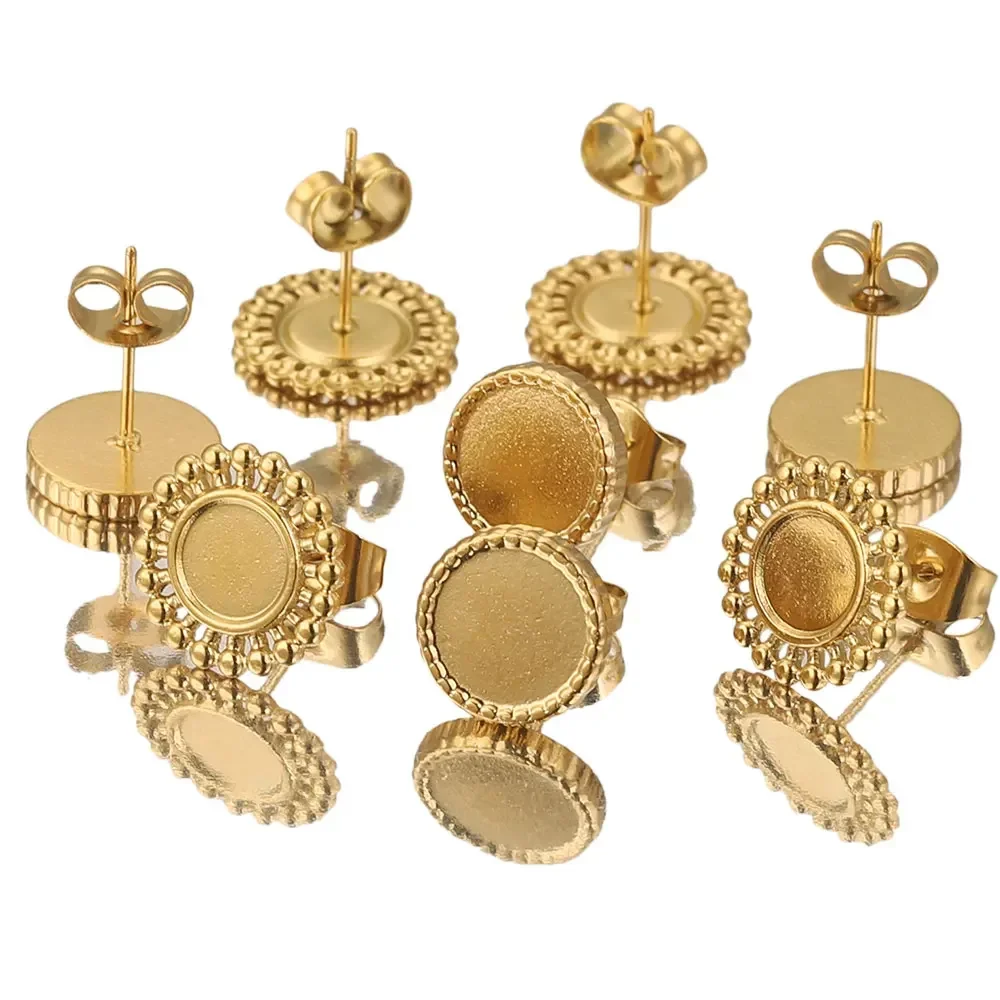 6PcsStainlessSteelRoundGlassCabochonBaseFlatBlankPostFlower