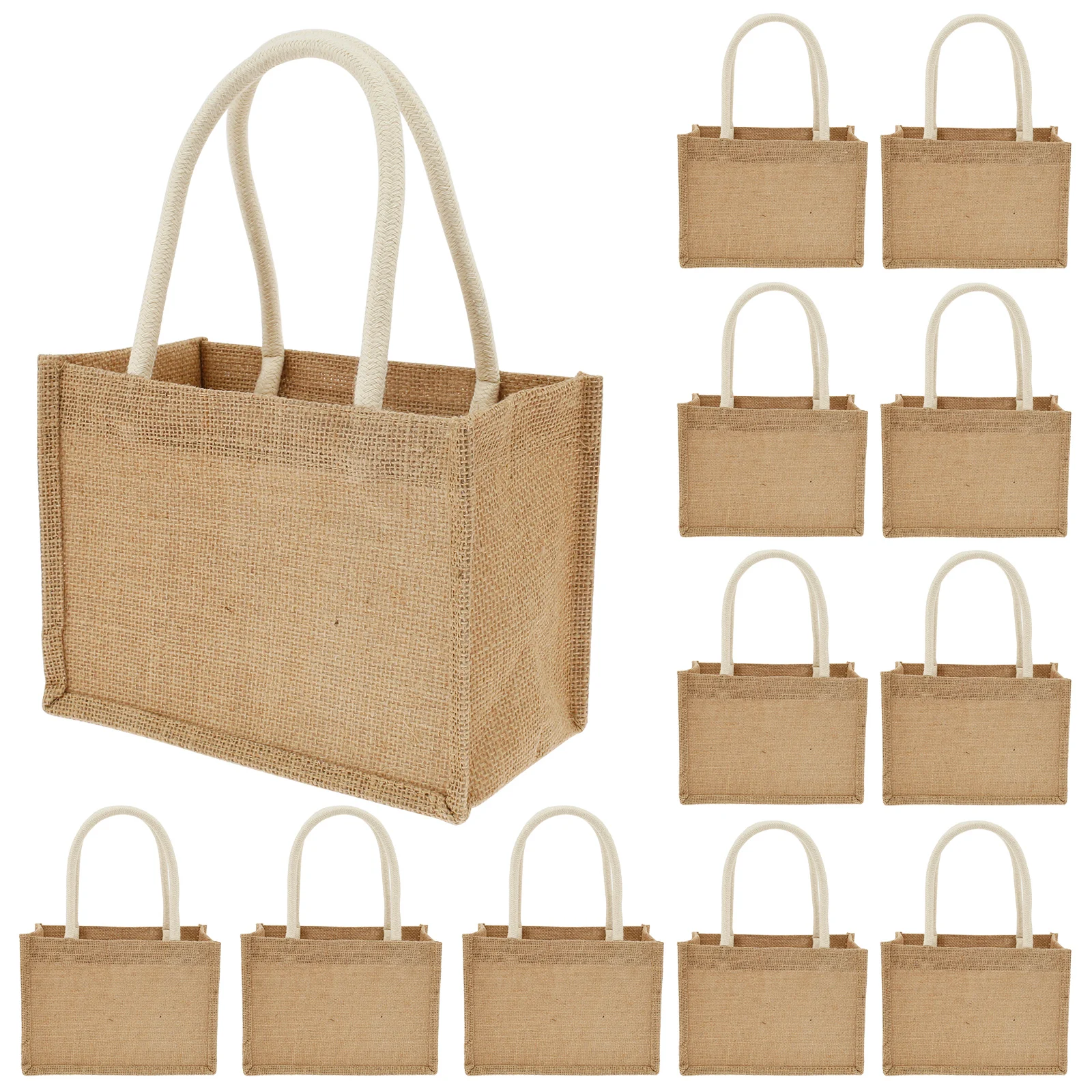 Set of Burlap Tote Bags - Mini Beach and Gift Bags with Handles, Reusable & Multipurpose