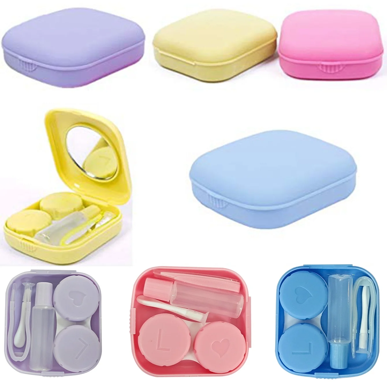 Portable Multicolor Contact Lens Case with Mirror and Cleaning Accessories