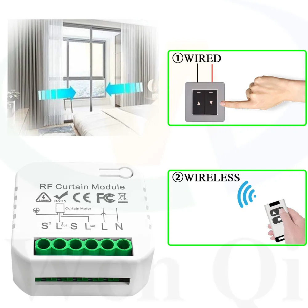 Interruptor de Persiana, Módulo de Persianas, Receptor Módulo de Relé  Inalámbrica con RF Remoto, Transmisor de Radio 433 MHz, Cortina, para  Persiana, Toldos : : Bricolaje y herramientas