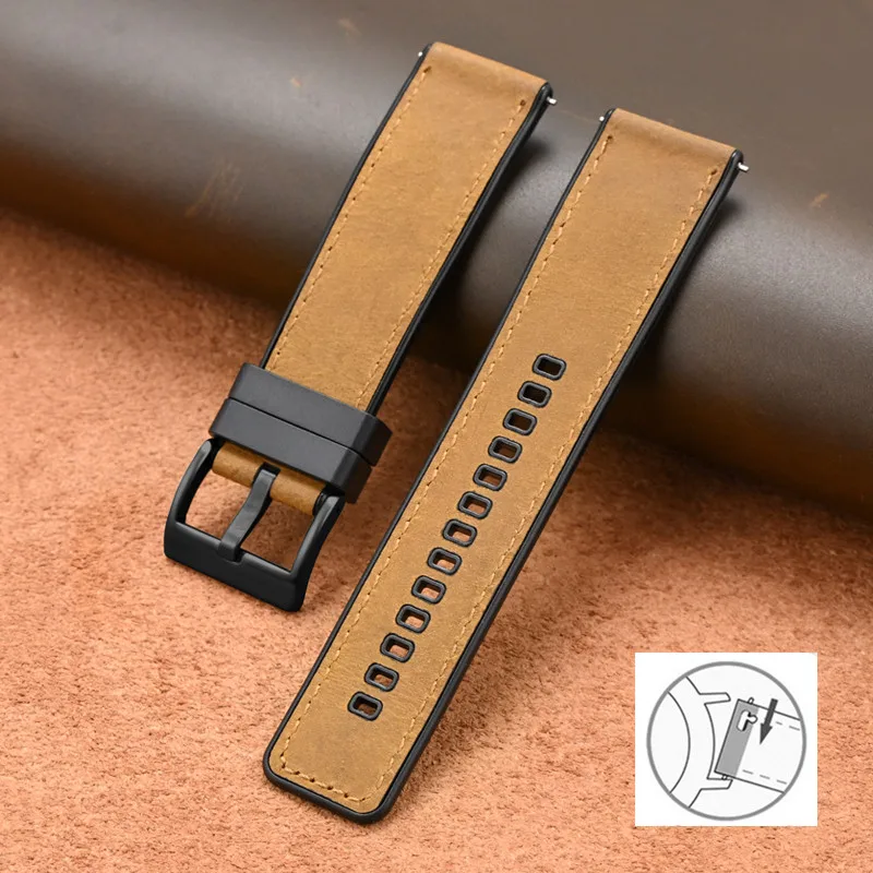 Vintage Crazy Horse Leather & Rubber Waterproof Quick Release Strap - Universal Retro Watch Band