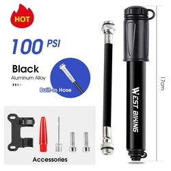Compact Aluminum Bicycle Pump with Dual Valve System - 100 PSI Portable Tire Inflator (Mini 100PSI Black)