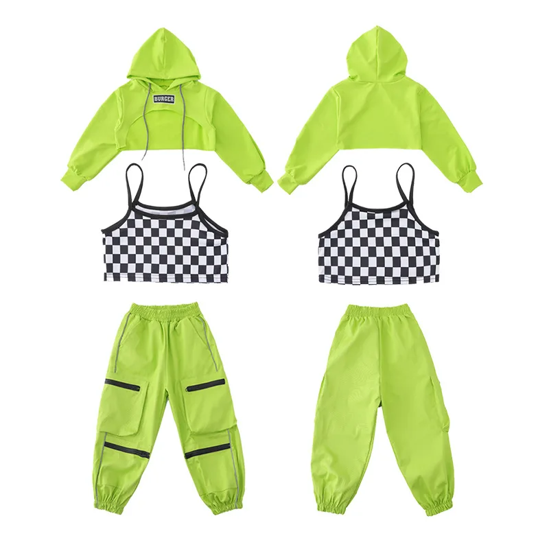 Causal Pants For Girl Jazz Dance Costume Clothes Outfits Kids Hip Hop Clothing Green Sweatshirt T Shirt Crop Tops Running
