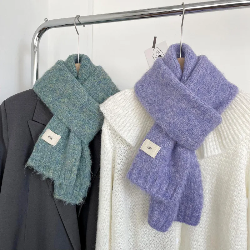 

MoriBty Winter Mohair Scarf Women Luxury Solid Knitted Warm Shawl Wraps Korean Style Students Bufandas Clothing Accessories 2022