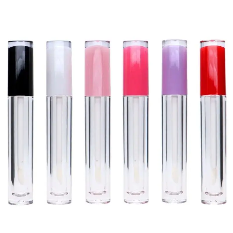 빈 립 글레이즈 튜브 액체 립스틱 용기, 로즈 레드 퍼플 화이트 핑크 레드 블랙 뚜껑, 라운드 립글로스 병, DIY 메이크업, 5ml