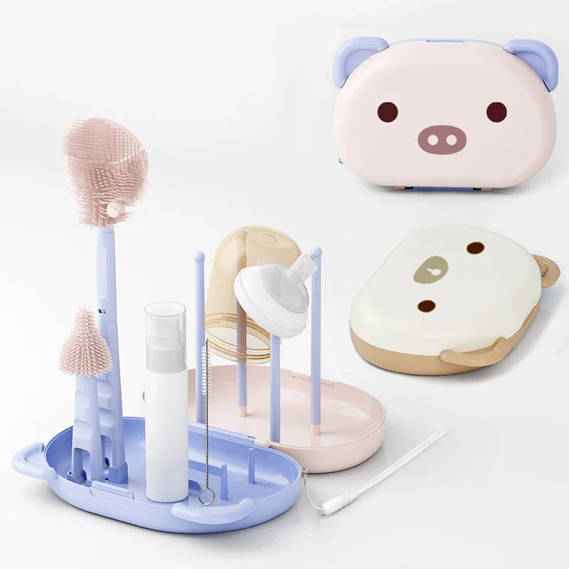 Baby Bottle Cleaner Brush Set Travel Size Drying Racks Silicone Cleaning Nipple Straw Cleaner Kit Soap Dispenser Organizer Case bottle brush,bottle cleaning brush,straw cleaning brush,cleaning brush,cleaning brush set