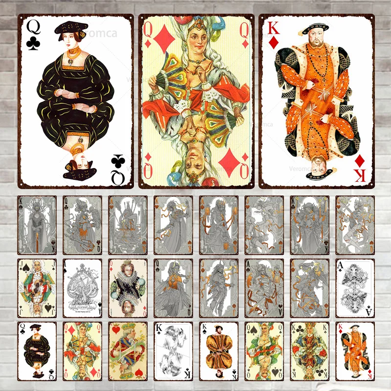 

Playing Card Metal Plate Tin Sign Vintage Poster Chic Shabby Poker Decor Wall Plaque Iron Painting for Bar Club Home Wall Art