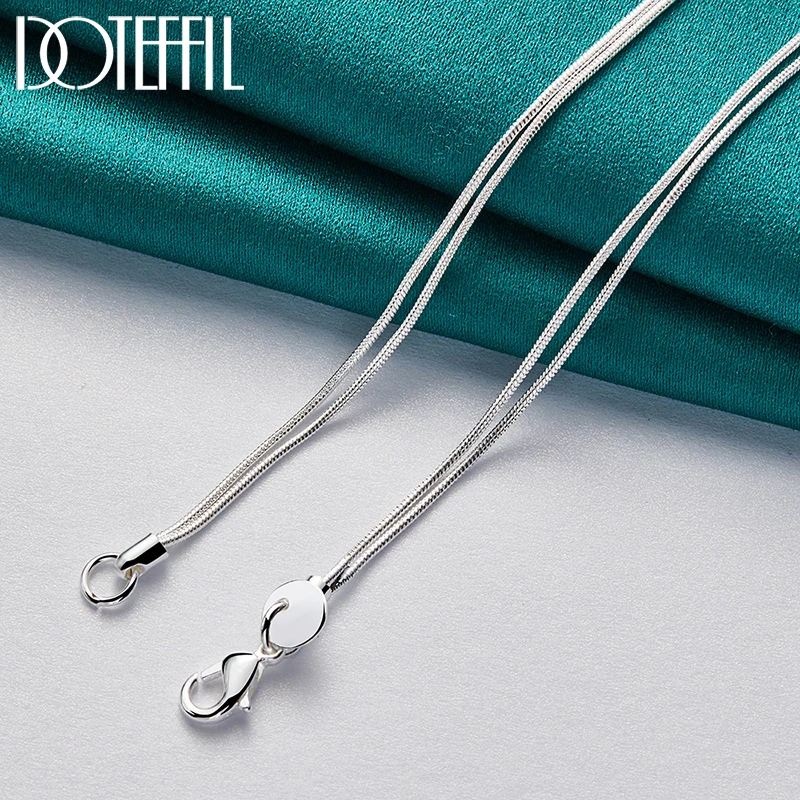 DOTEFFIL 925 Sterling Silver Key Heart Double Snake Chain Necklace