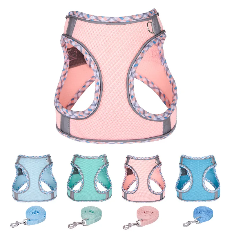 

Summer Breathable Pet Dogs Vest Harnesses Leash Adjustable Reflective Escape Proof Puppy Sets Chihuahua French Bulldog Supplies