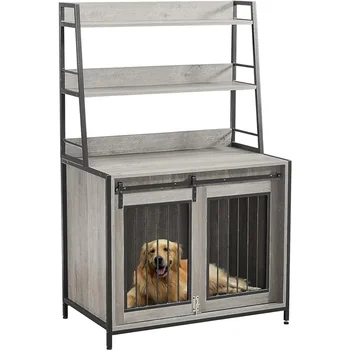Heavy Duty Indoor Puppy Kennel With Sliding Door Dog House for Dogs Wooden Cage End Table Side Table Pet Grey Freight Free Home 1