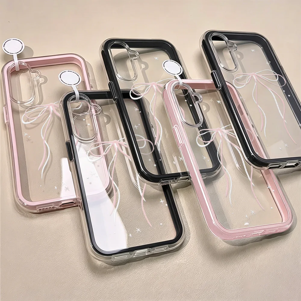 Pink Bow Shockproof Soft Phone Case - 2 in 1 Design