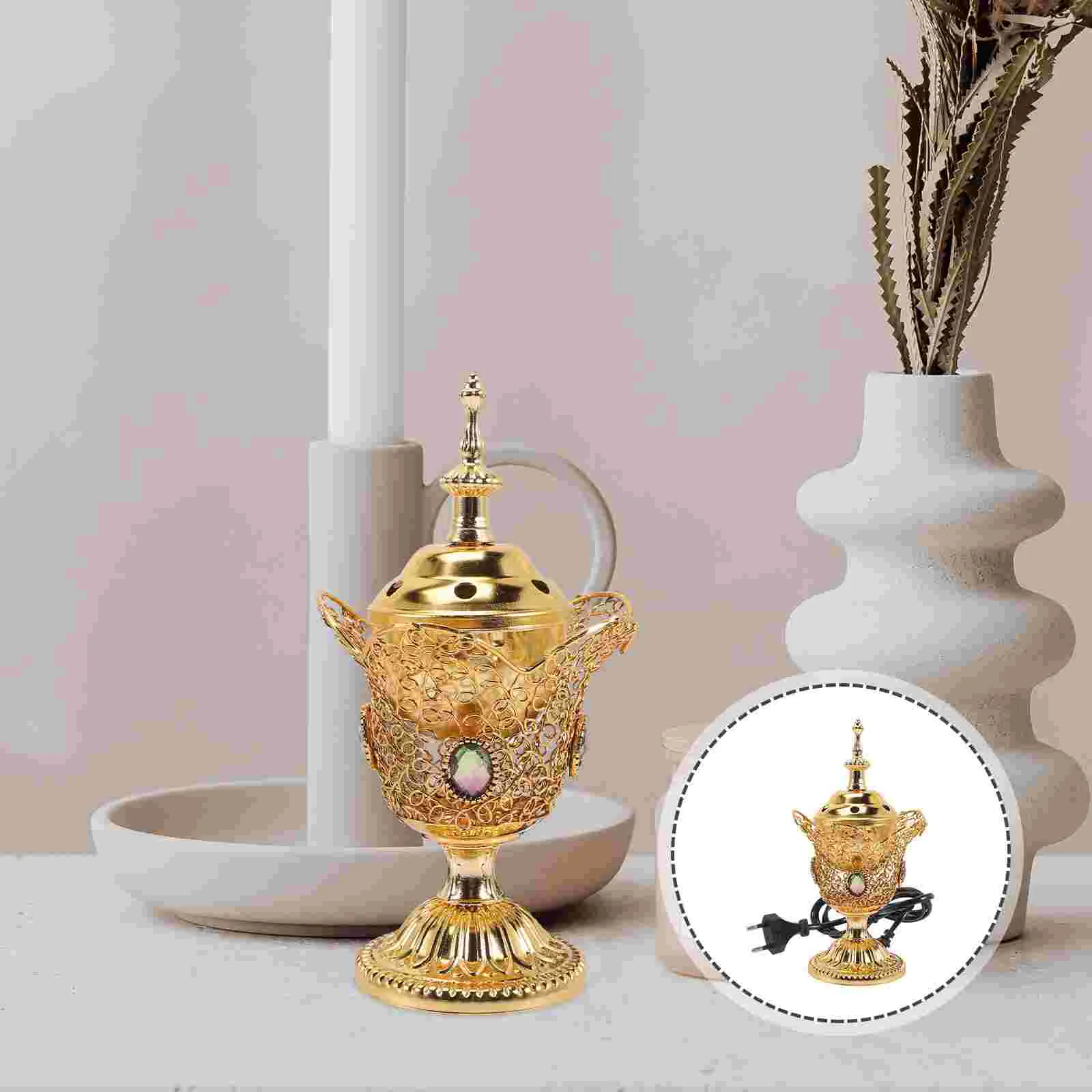 

Electric Middle East Church Censer Metal Incense Burner Vintage Incense Burner Vintage Sandalwood Incense Burner(EU Plug)