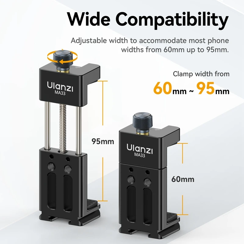 Ulanzi MA33 Arca Swiss Phone Mount Smartphone Holder Clamp Clip for Photograph Vlogging Livestreaming with Cold Shoe Mount