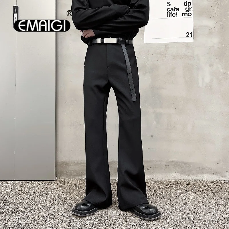 Men Chic Fashion Flare Pants Man Japan Korean Streetwear Yappie Gothic Vintage Suit Pants Net Celebrity Modeling Trousers