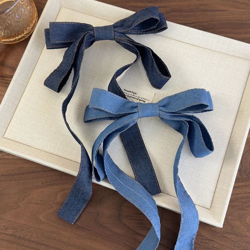 Chic 3D Denim Blue Bow Ribbon Hair Clip – Sweet New Design Hair Accessory