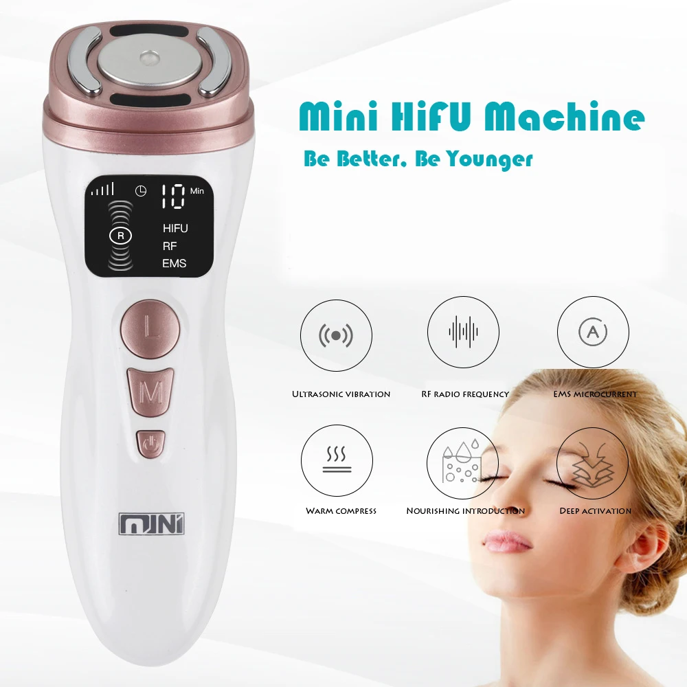 Ultrasonic Mini Hifu High Intensity Focused Handheld EMS Facial Lifting Machine skin tightening RF LED Anti Wrinkle Skin Care dt2240b handheld lcd non contact stroboscope 60 40000 rpm photo tachometer high intensity of flashlight