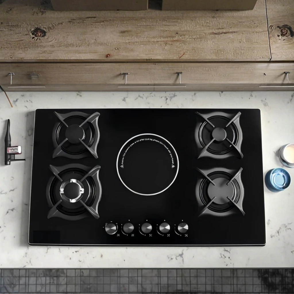 Built-in Dual Fuel Stove - Tempered Glass Panel Gas & Electric Cooktop for Home & Restaurant Kitchens 1