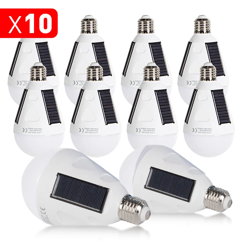 Pack of 10 E27 LED Emergency Light Solar Powered Rechargeable Bulbs for