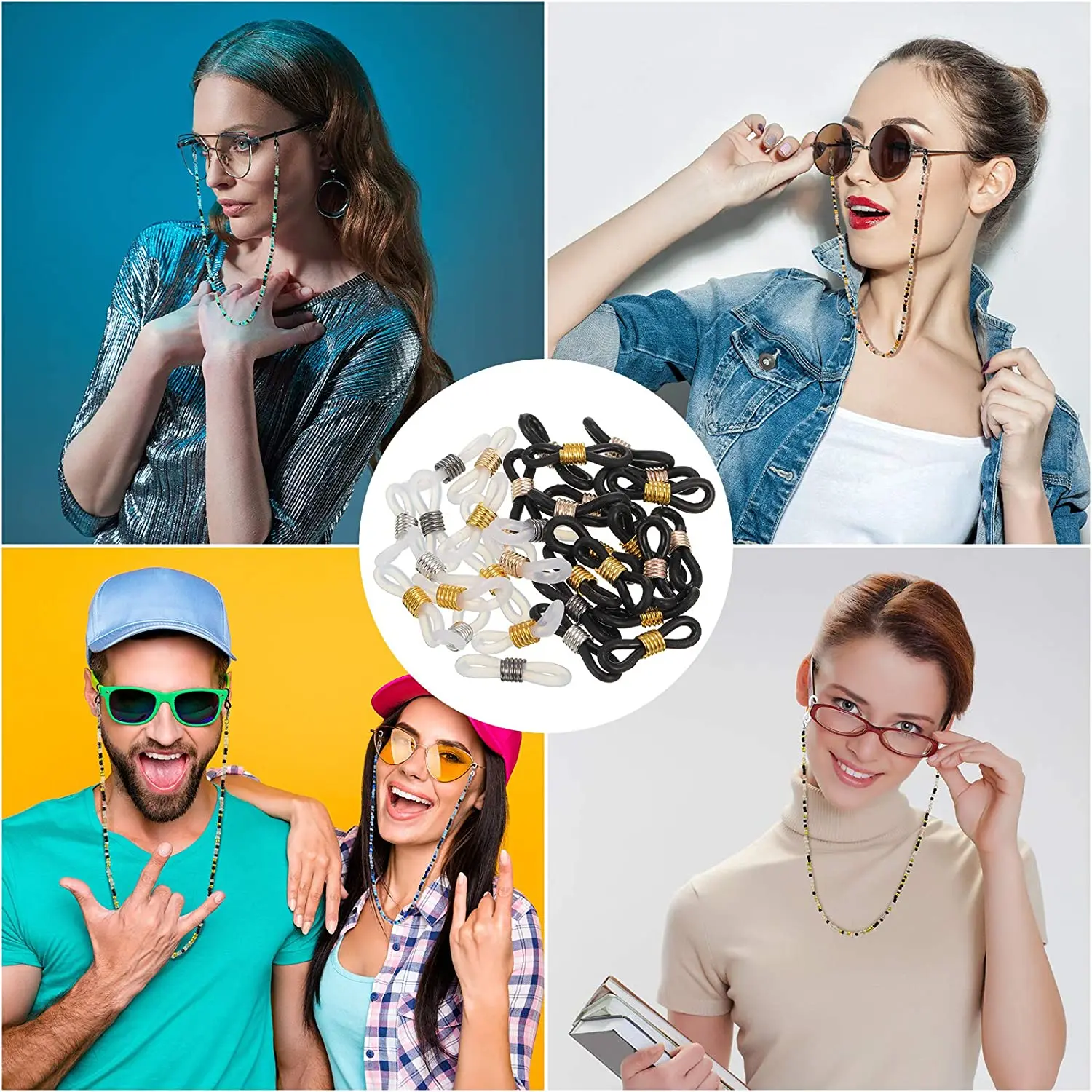 20pcs Ear Hook Adjustable Anti-Slip Eyeglass Chain Ends Retainer Rubber  Glasses Ring Sunglasses Loop Connectors Accessories - AliExpress