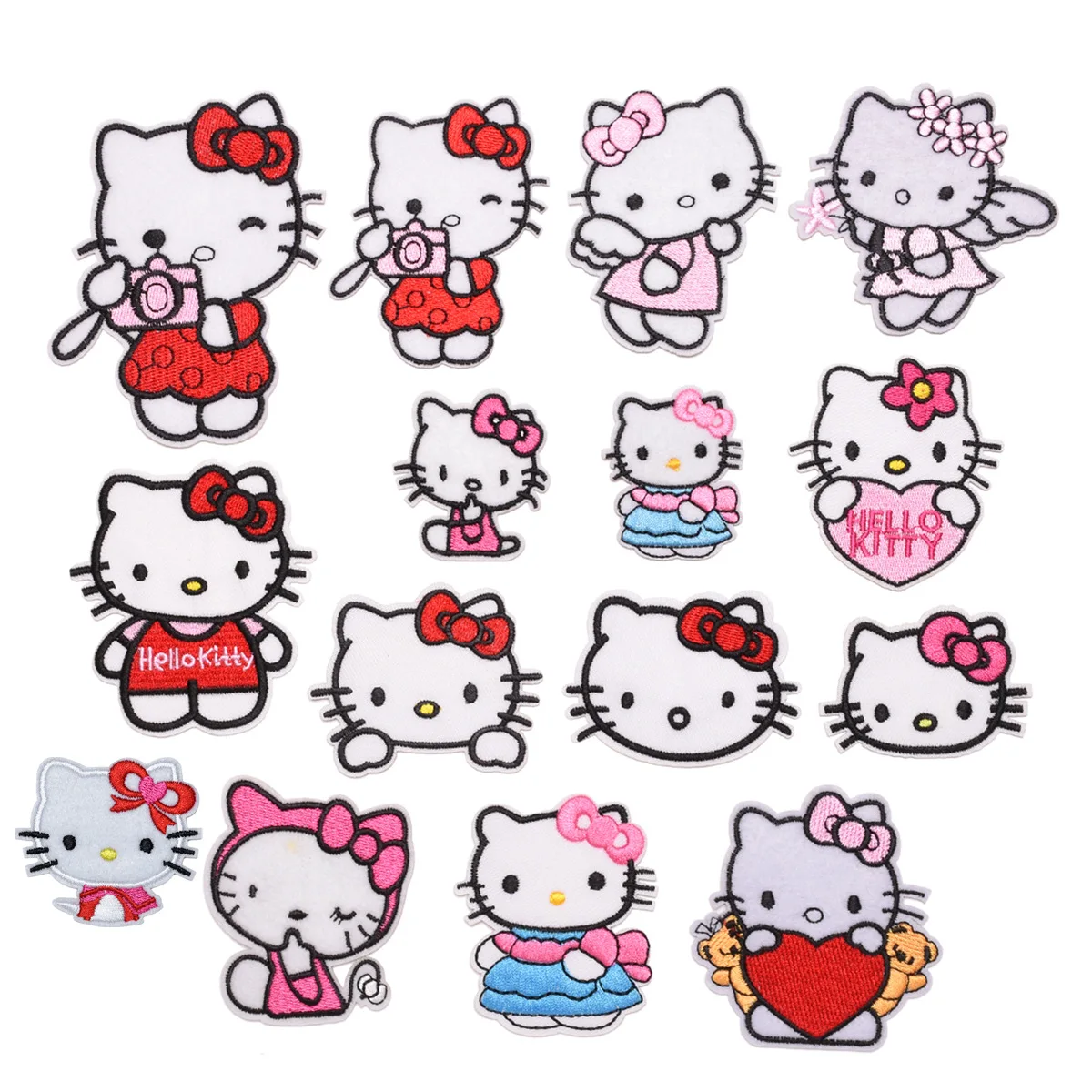 

15Pcs Hello Kitty Cartoon KT Cat Series For Child Clothes Iron on Embroidered Patches For Sew DIY Hat Jeans Applique Badge