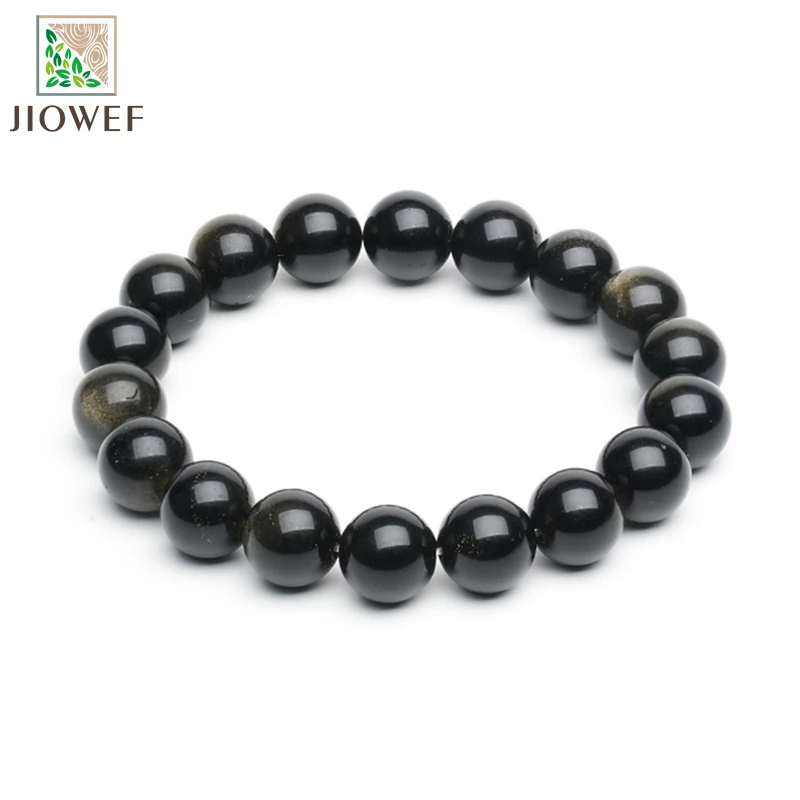 Smooth Golden Obsidian Stone Bracelet Women Fashion Jewelry Single Circle Elastic Rope Charoite Bracelet Gift Meditation Jewelry