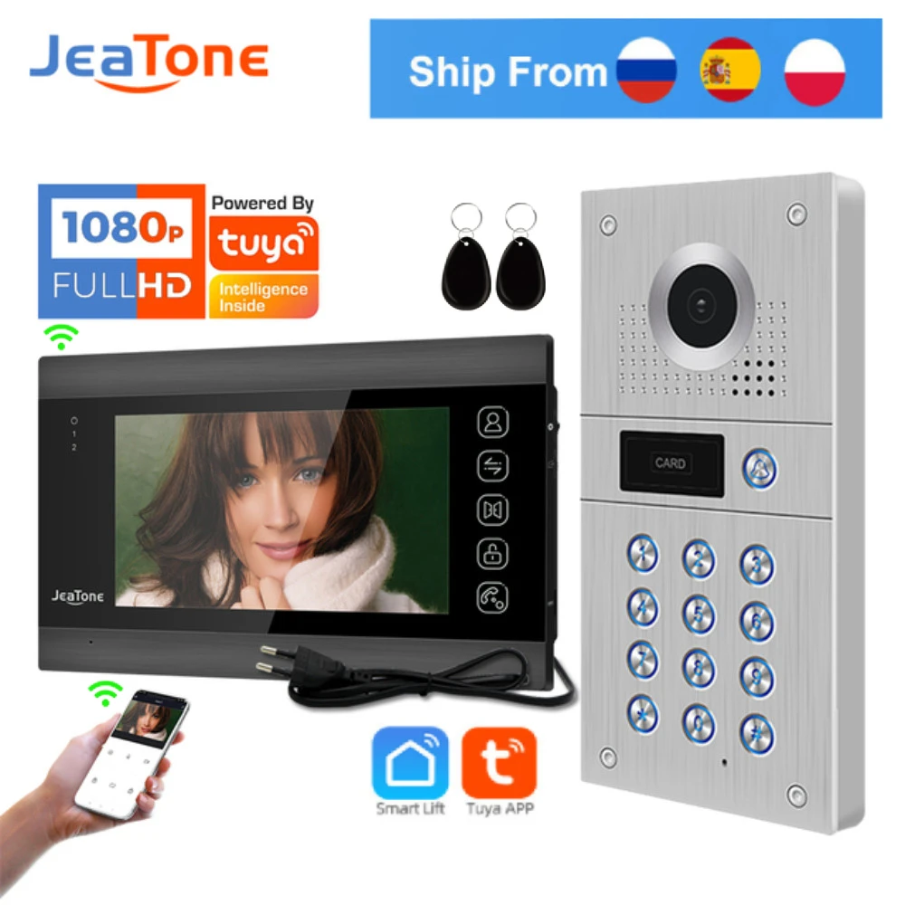 

Jeatone 7Inch Wireless Video Intercom System for Home With FHD 1080P Camera Doorbell And Coder To Entrance Gate Tuya App-Connect