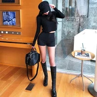 Black White Sports Elastic Casual Sexy Shorts Woman Luxury Korean Aesthetic Hot Wide Leg Summer High Waist Women's Shorts Tight - Image 3
