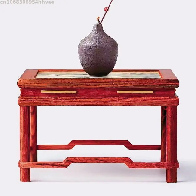 

Natural Solid Wood Marble Stone Desktop Coffee Tea Display Stand Redwood Crafts Mini Sculpture Decoration Buddha Statue Base