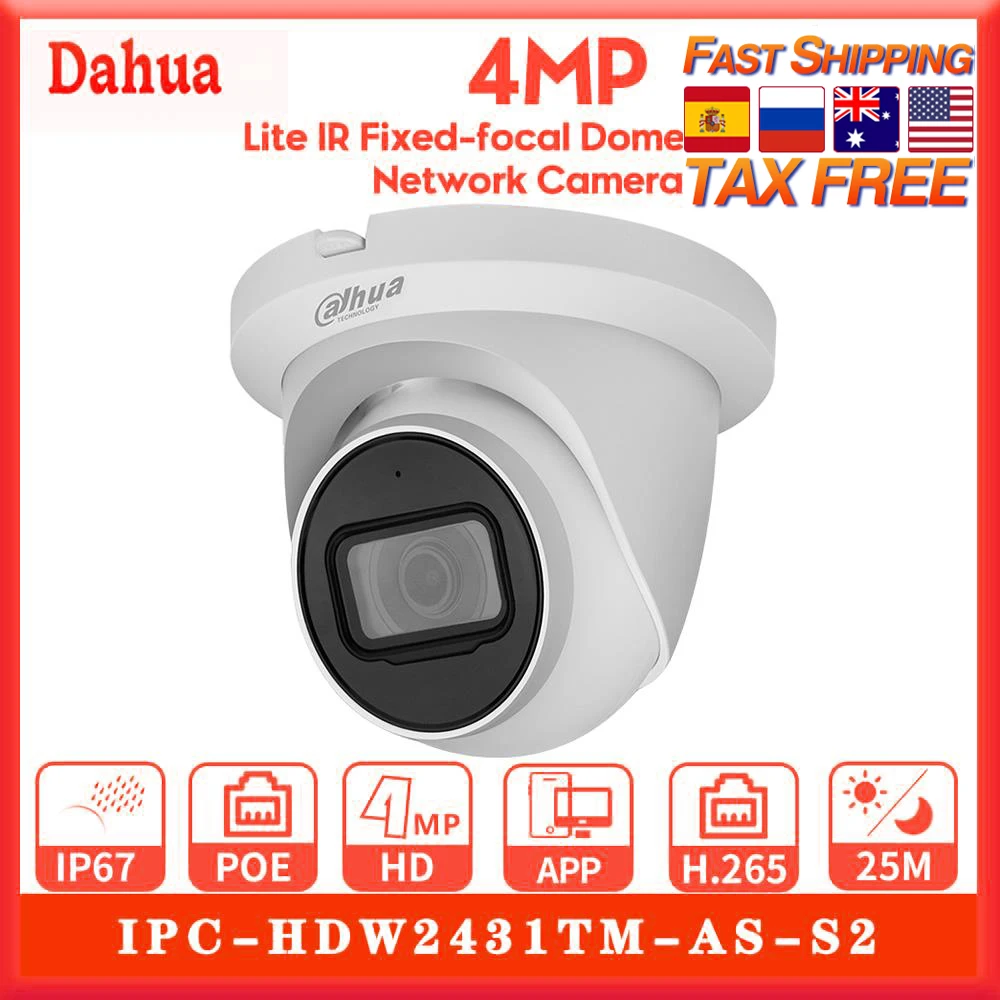 

Dahua 4K 4MP IPC-HDW2431TM-AS-S2 Lite IR25 Fixed-focal Eyeball Network Camera Built -in Mic CCTV Lite POE Eyeball Network Camera