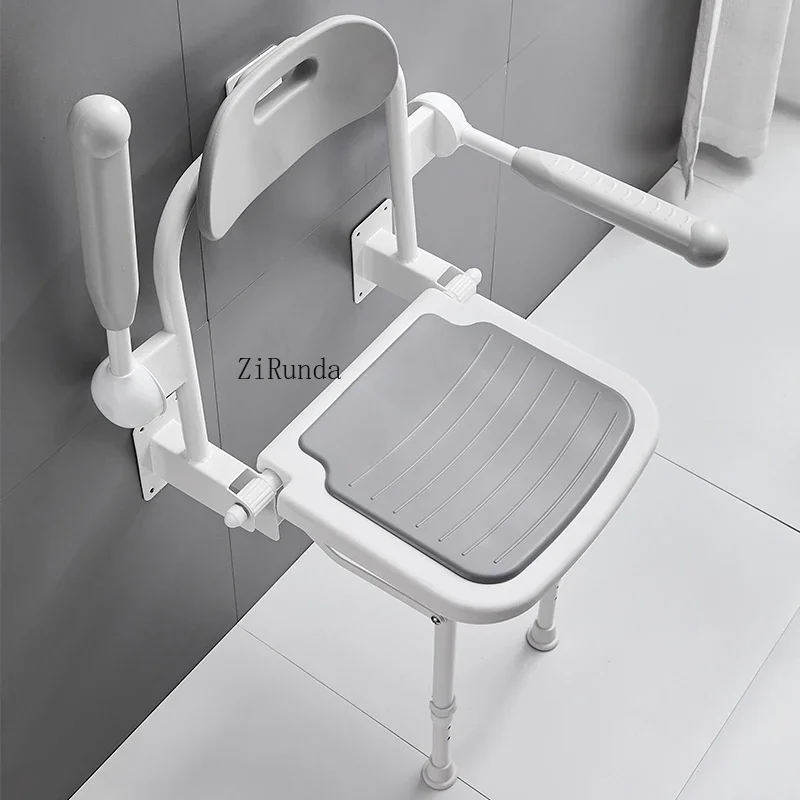 *The elderly bathroom folding stool folding chair with legs with armrests non-slip shower stool wall hanging 5