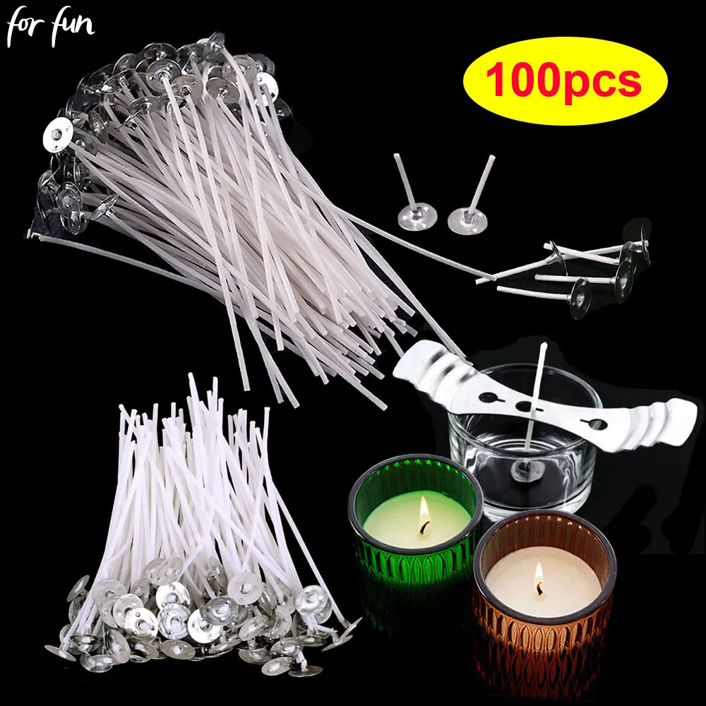 

For Fun Smokeless Candle Wicks 2.6-20cm Pre-Waxed Cotton Core Wicks with Metal Sustainer Tabs DIY Handmade Candle Making Tools
